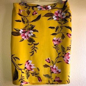 Beautiful mustard floral pencil skirt